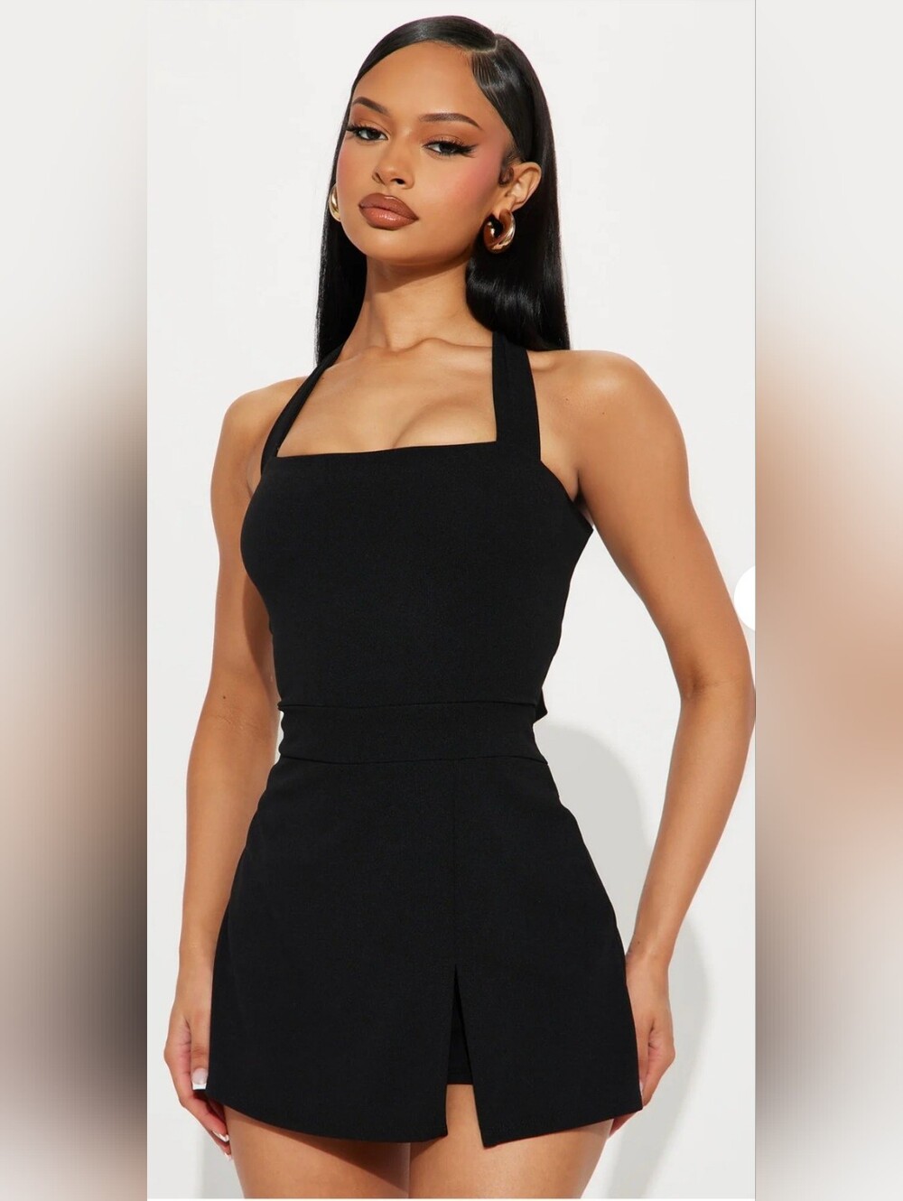 First Time Here Crepe Skort Romper - Black